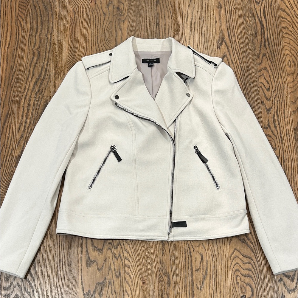 Ann Taylor Cream Leather Moto Jacket